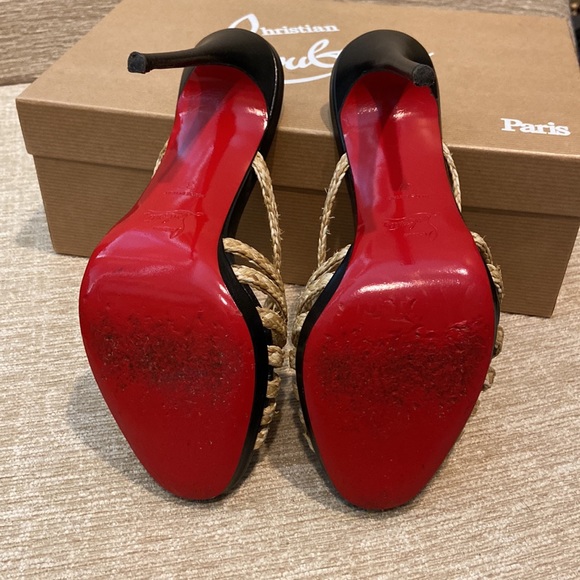 Red Bottom Christian Louboutin Natural and Black Red Bottom heeled Sandler Sz37 - Picture 4 of 9